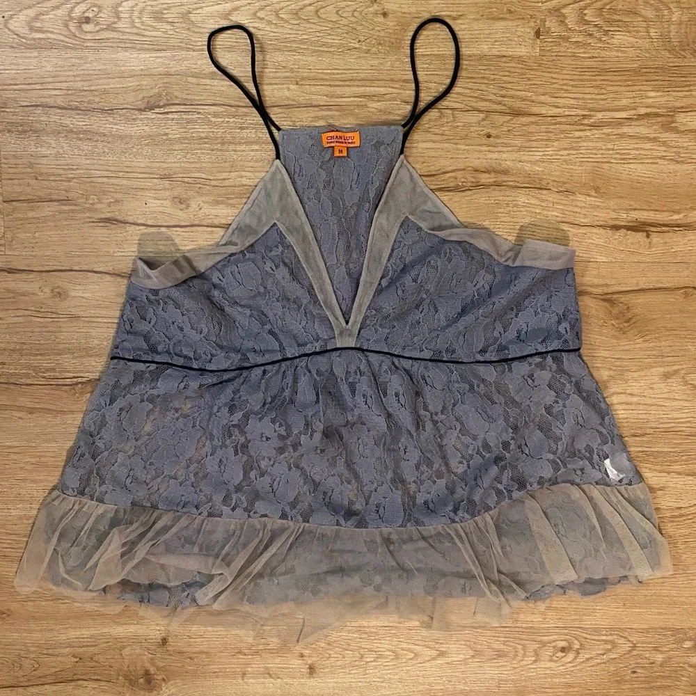 Chan Luu Blue Asymmetrical Ruffled Camisole